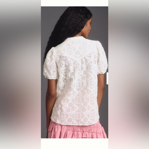 Anthropologie The Aly Puff-Sleeve Blouse by Pilcro 3X Cottage Western Lace Top - Picture 2 of 5